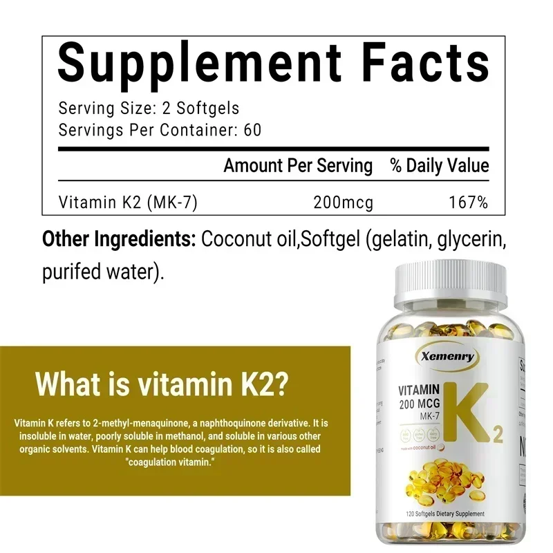 Vitamin K2 MK-7 Supplement: Supports Calcium Absorption, Bones, Joint, Immunity and Heart Health, Easy To Swallow