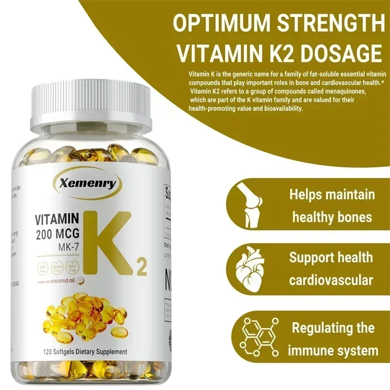 Vitamin K2 MK-7 Supplement: Supports Calcium Absorption, Bones, Joint, Immunity and Heart Health, Easy To Swallow
