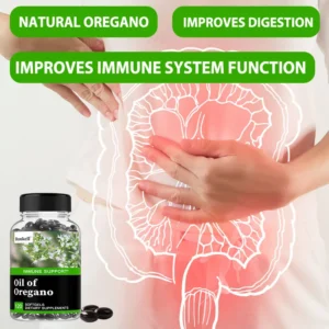 Oregano Oil, Vegan Liquid Capsules - Immune and Gut Support Supplement for Digestive Health