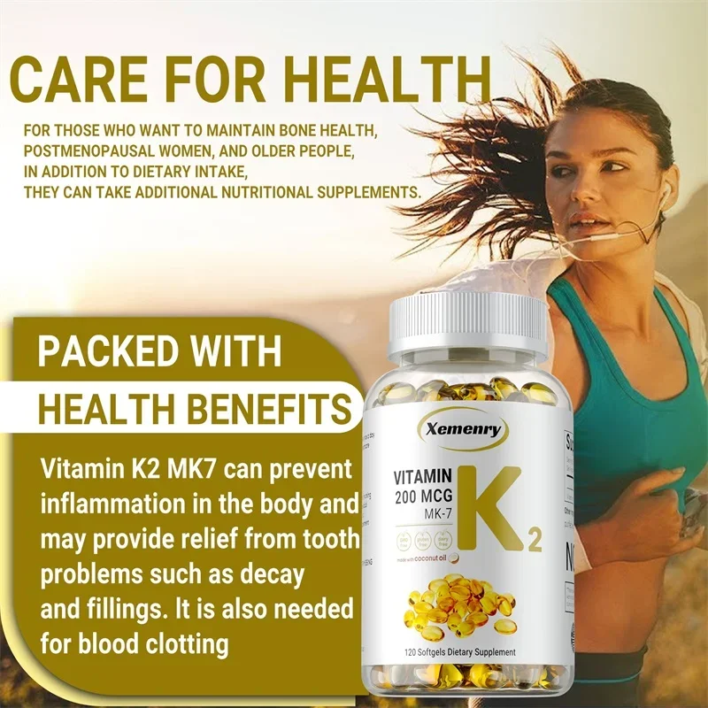 Vitamin K2 MK-7 Supplement: Supports Calcium Absorption, Bones, Joint, Immunity and Heart Health, Easy To Swallow