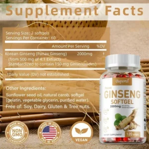 Red Panax Ginseng Supplement: Boosts Energy, Performance and Focus for Men and Women, Non-GMO